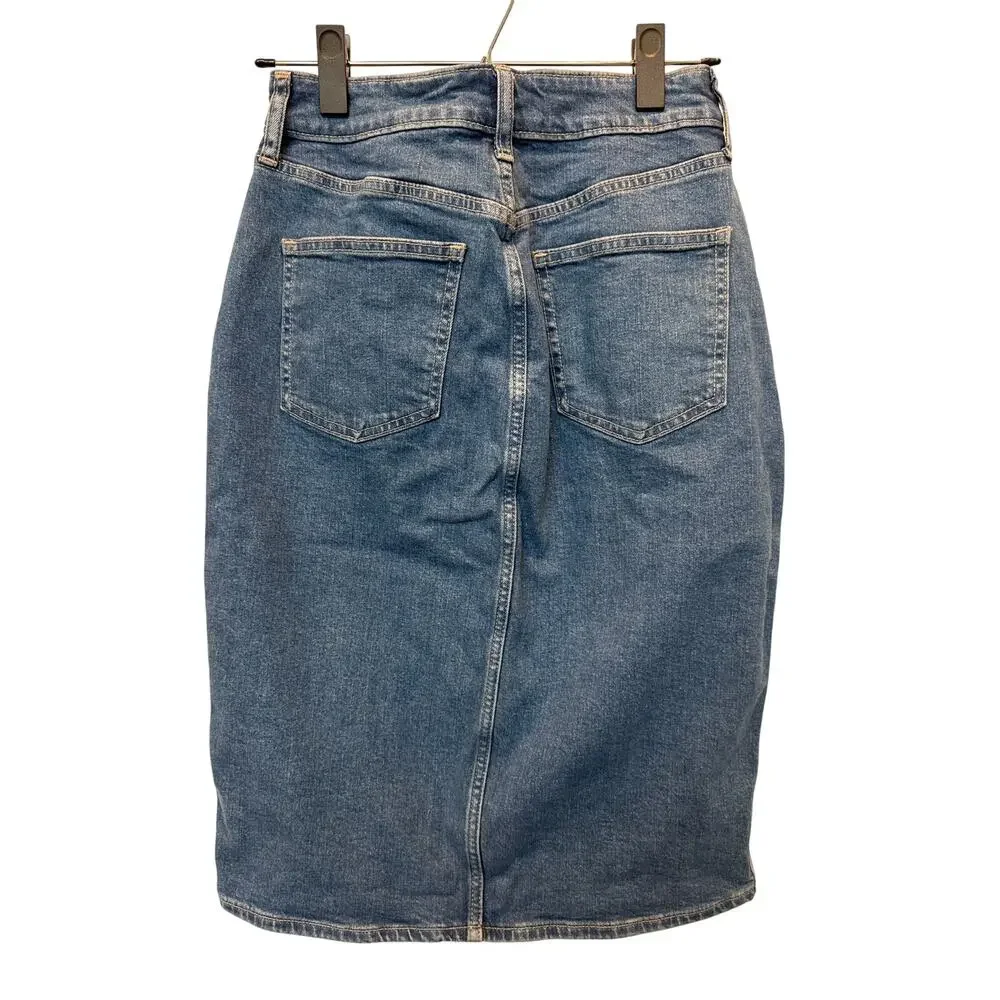 GAP Womens Size 2/26 Medium Wash High Rise Front Slit Denim Midi Skirt